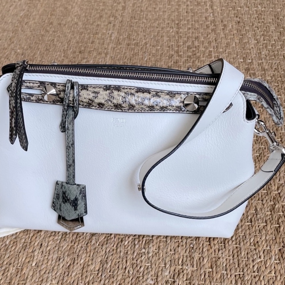 FENDI. By The Way Medium. White leather Boston bag. USED Good Condition
